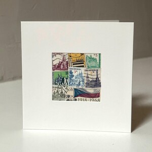 Handmade CZECH REPUBLIC / PRAGUE / Czechia Greeting Card - Made with authentic postage stamps - Blank Inside - Perfect for any occasion