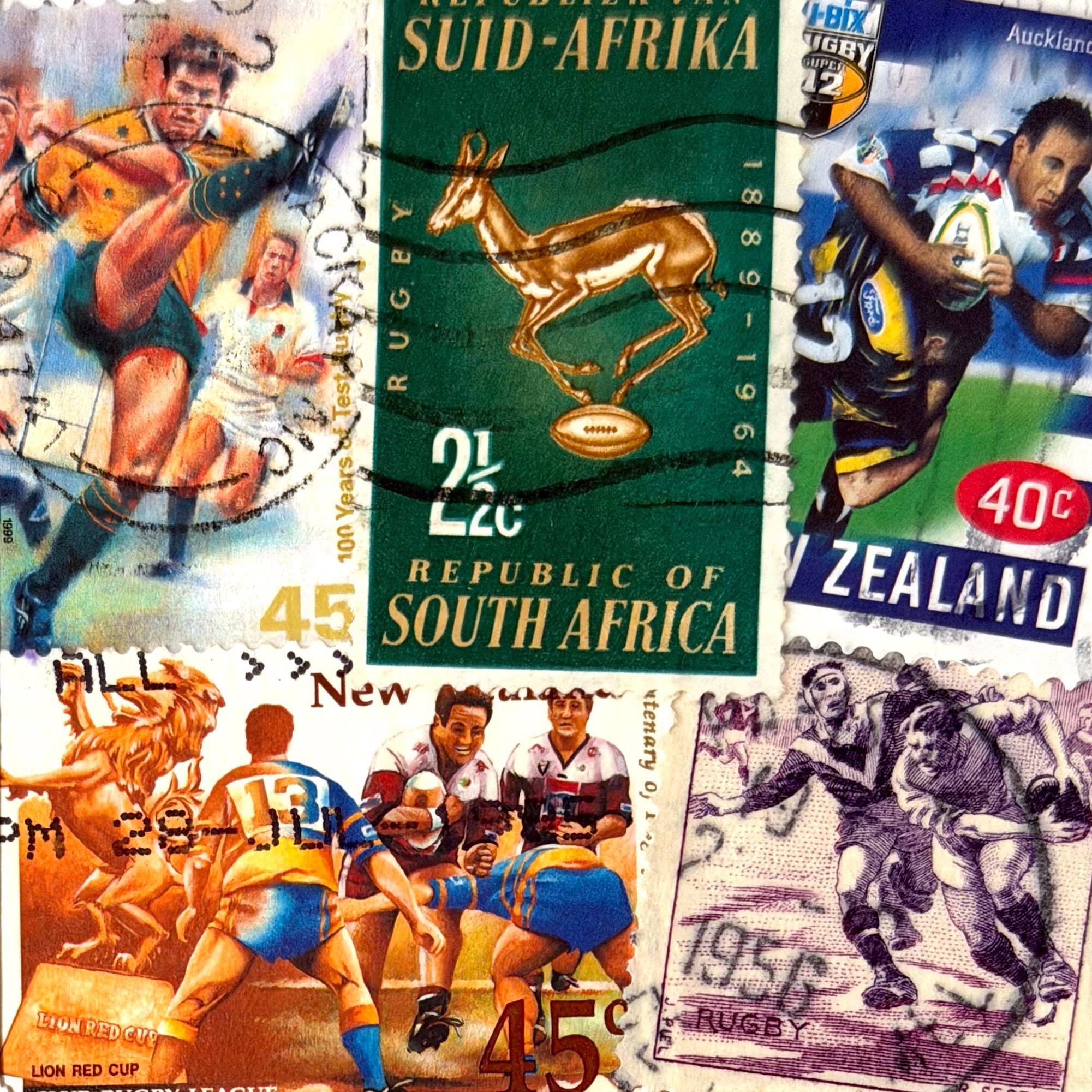 Hand Made Rugby Handmade RUGBY Greeting Card - Crafted With Authentic Postage Stamps ...