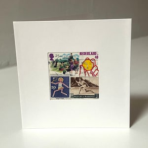 Handgefertigte TENNIS Grußkarte - Hergestellt mit authentischen Briefmarken - Innen leer - Perfekt für jeden Anlass