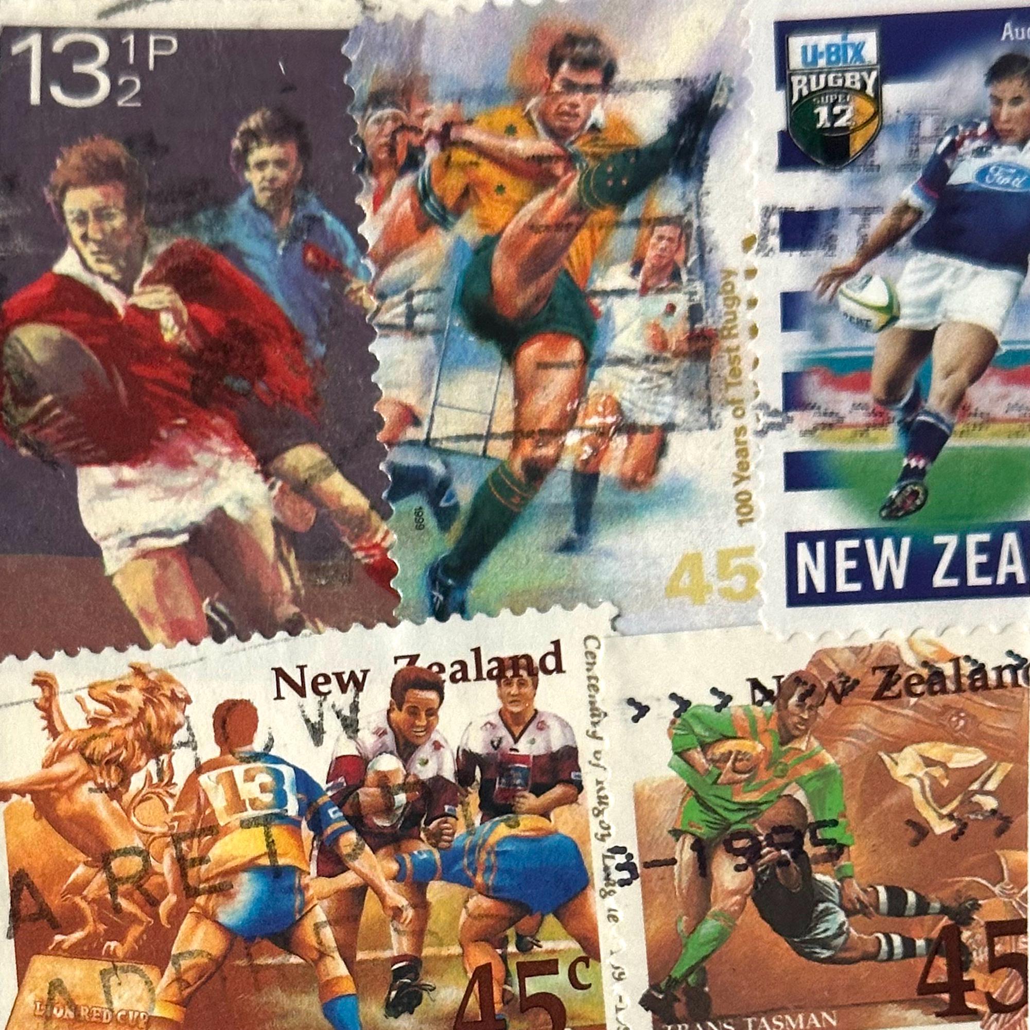 Hand Made Rugby Handmade RUGBY Greeting Card - Crafted With Authentic Postage Stamps ...
