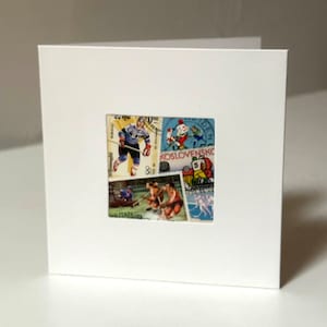 Handgefertigte Hockey / ICE HOCKEY Grußkarte - Mit authentischen Briefmarken - Innen leer - Perfekt für jeden Anlass