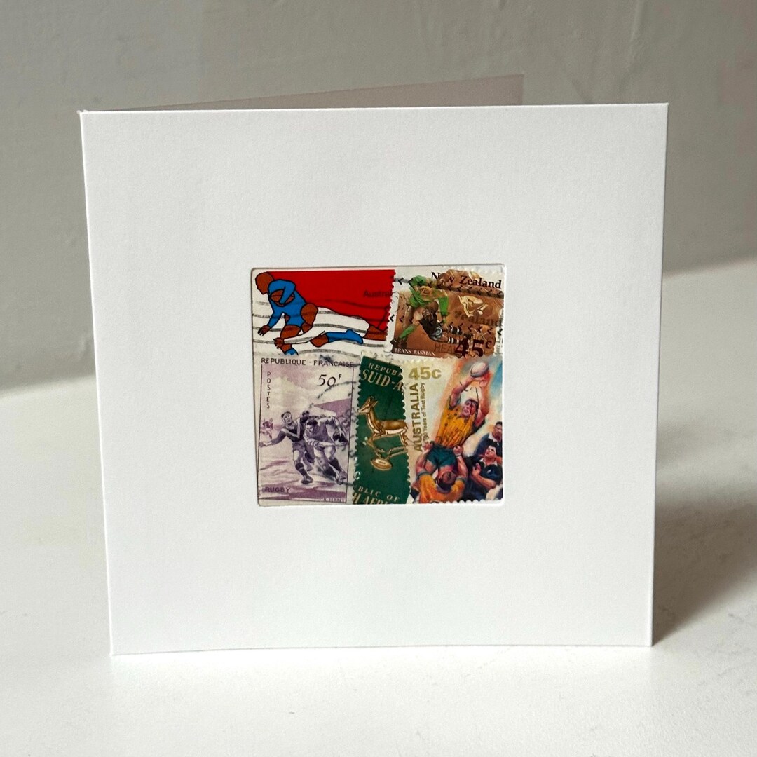 Handmade RUGBY Greeting Card - Crafted With Authentic Postage Stamps ...