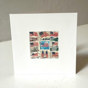 Handmade USA / AMERICA Greeting Card. Crafted with vintage USA postage stamps. American flag theme (with white card stock). Blank inside. Perfect for any occasion such as 4th of July, Independence Day, Veteran's Day, memorial day, Labor Day, Happy Birthday, Thank you, Congratulations, and more!