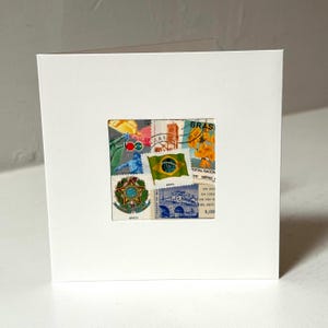 Handgemachte BRASILIEN / Brasilianische Grußkarte - Mit authentischen Briefmarken - Innen leer - Perfekt für jeden Anlass
