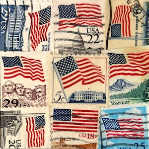 Handmade USA / AMERICA Greeting Card. Crafted with vintage USA postage stamps. American flag theme (with white card stock). Blank inside. Perfect for any occasion such as 4th of July, Independence Day, Veteran's Day, memorial day, Labor Day, Happy Birthday, Thank you, Congratulations, and more!