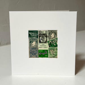 Handgemachte Irland / Èire / irische Grußkarte - Hergestellt mit authentischen Briefmarken - Innen leer - Perfekt für jeden Anlass