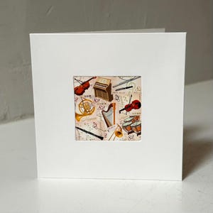 Cartes de voeux MUSIC/MUSICIEN faites main - Vierges à l'intérieur - Fabriquées avec des timbres-poste vintage du monde entier - Parfaites pour toutes les occasions !
