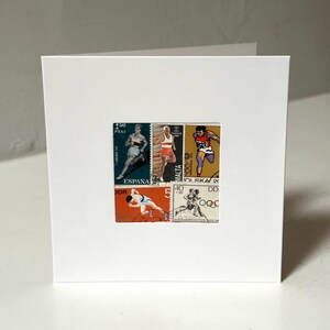 Handgemachte RUNNING / RUNNER / MARATHON Grußkarte - Hergestellt mit authentischen Briefmarken - Innen leer - Perfekt für jeden Anlass!