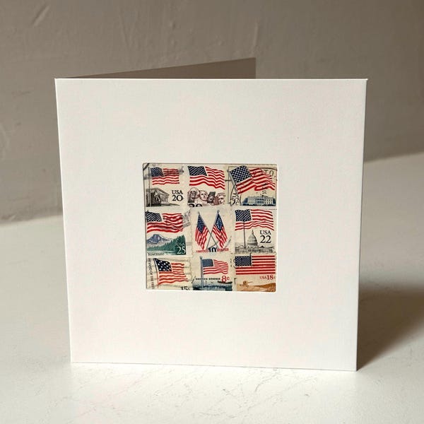 Handmade USA / America Greeting Card - Made with authentic USA vintage postage stamps - Blank inside - Birthday, Thank you, Congratulations