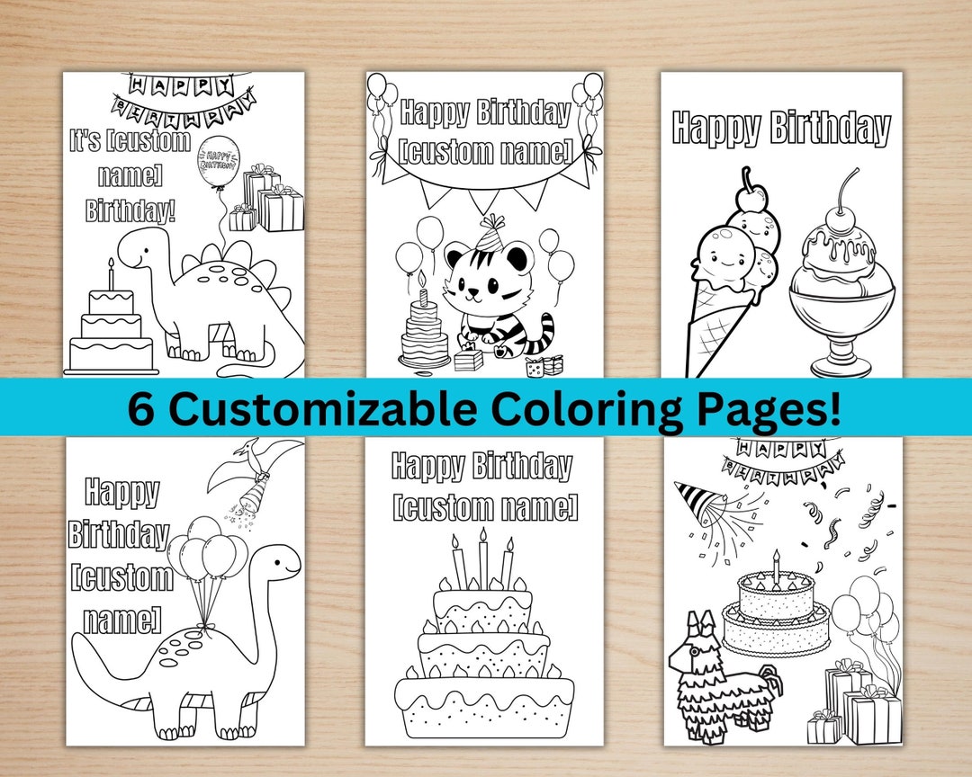 Happy Birthday Coloring PRINTABLE Kids, Birthday Pages 6 Pack, Coloring