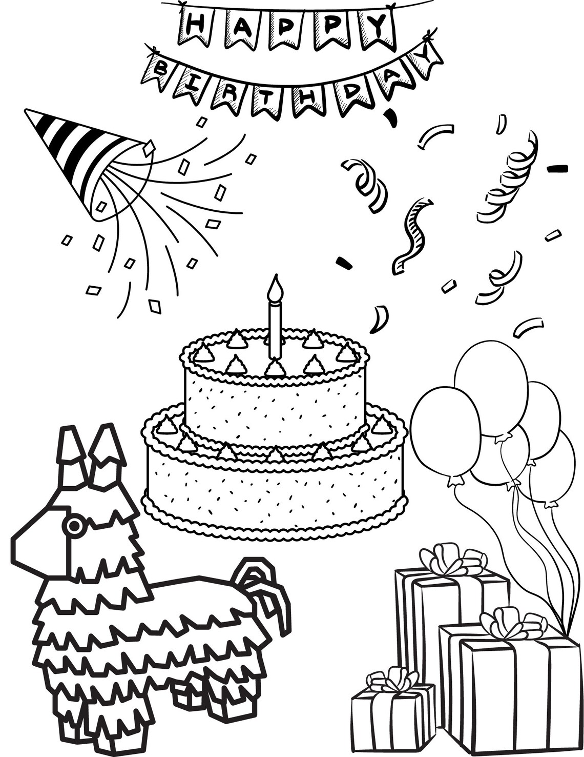 Happy Birthday Coloring PRINTABLE Kids, Birthday Pages 6 Pack, Coloring ...