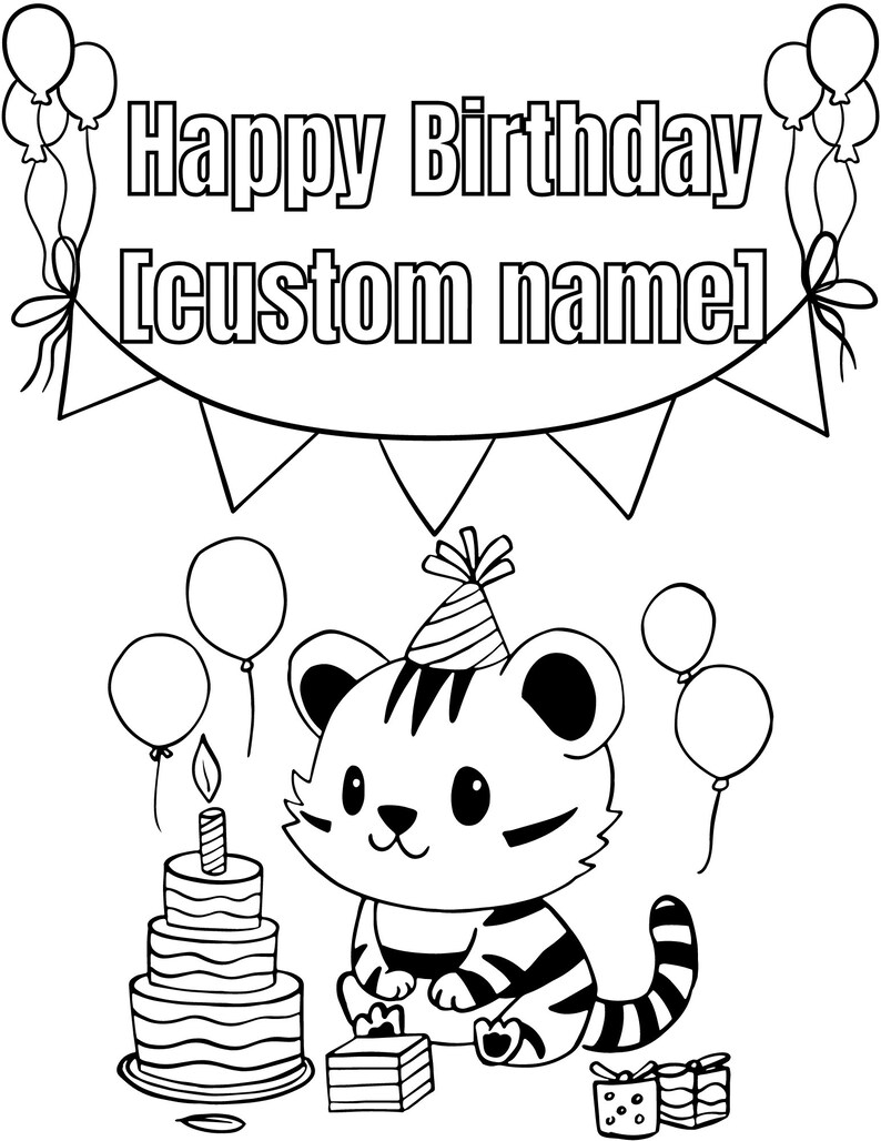 Happy Birthday Coloring PRINTABLE Kids, Birthday Pages 6 Pack, Coloring