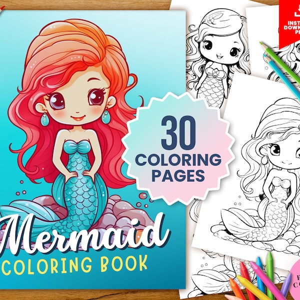 Magical Mermaid Coloring Book | Printable Download | Relaxing Coloring Activity | Cute Animal Art | Kids Coloring Pages