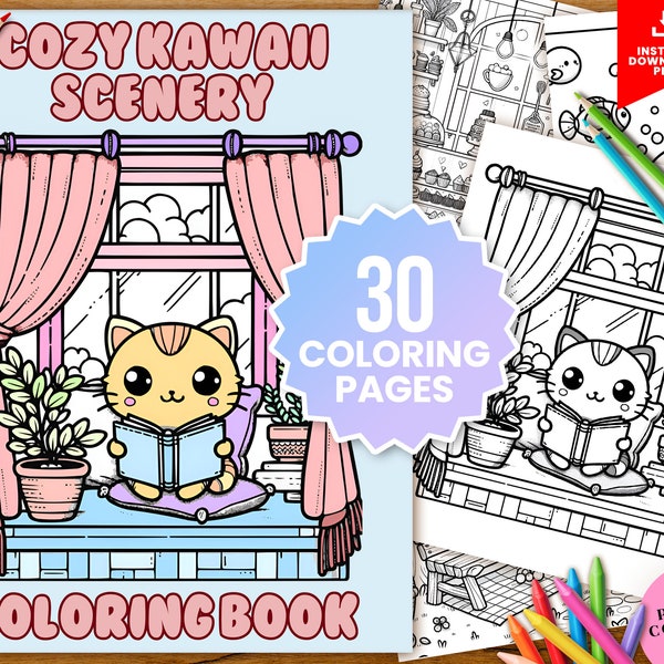 30 Cute Kawaii Coloring Pages for Kids, Fun & Cute Kawaii Coloring Book, Food, Animals and Fantasy Coloring Pages for Kids, Kawaii Coloring