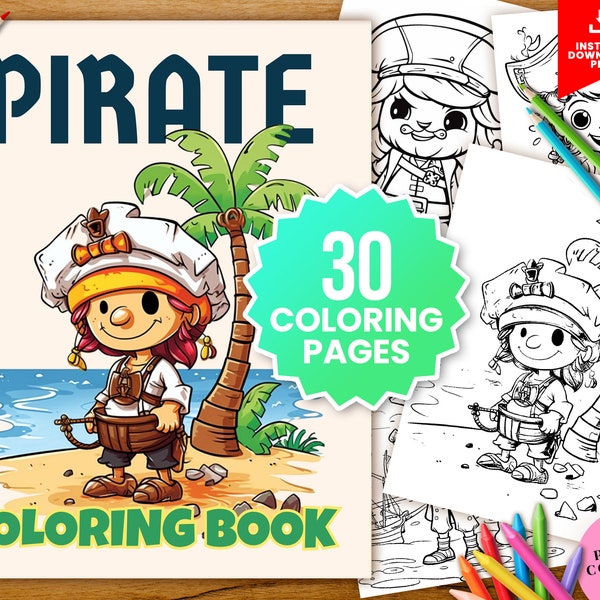 Ahoy, Matey! Pirate Printables and Coloring Fun for Kids | Pirate Coloring Book, Activities, Digital Printable Pirate Coloring Book