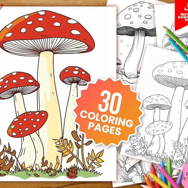 Enchanting Mushroom Coloring Book for Kids - Printable Fantasy PDF Pages, Relaxation, and Coloring Therapy with Magical Mushroom Designs