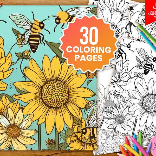 Flower, Butterfly & Bee Coloring Book - Botanical Garden Printable Sheets for Kids, Teens, and Adults, Digital Download Floral Coloring Fun