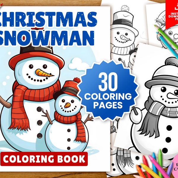 Christmas Snowman Coloring Book for Kids - Seasonal Fun Digital Download, Festive Winter Activities PDF, Art for Children, December Joy