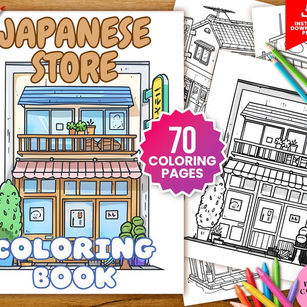 Japanese Isometric Store Coloring Book - Intricate Japanese Design for Adults, Digital Download PDF, Relaxing Art Therapy, Adult Coloring