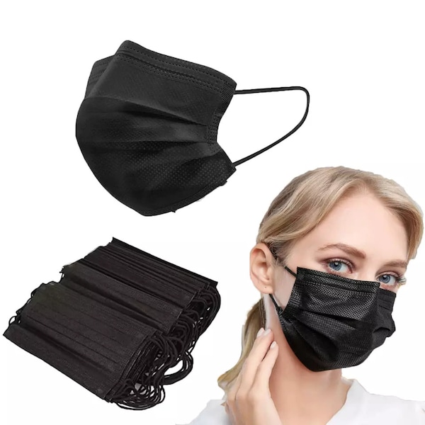3-Ply Black Face Masks 50 or 100 Pack ASTM Level 3