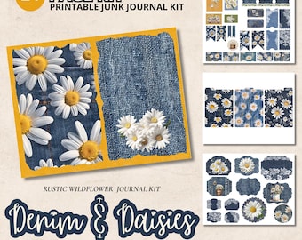 Kit de diario basura Denim Daisy, descarga instantánea