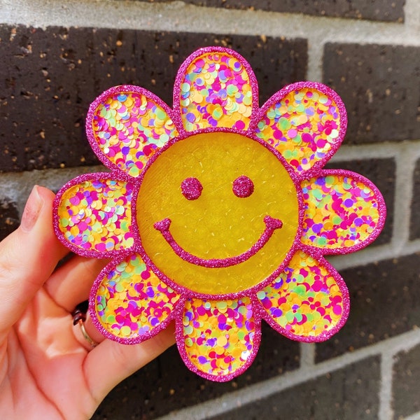 Flower Smiley Face Freshies | Custom Luxury Car Decor Air Fresheners Accessories Glitter Sunflower