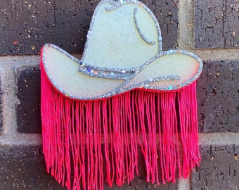 Cowboy Hat with Fringe Car Freshies | Custom Luxury Car Decor Air Fresheners Cowgirl Hat with Glitter and Fringe Country Boujee