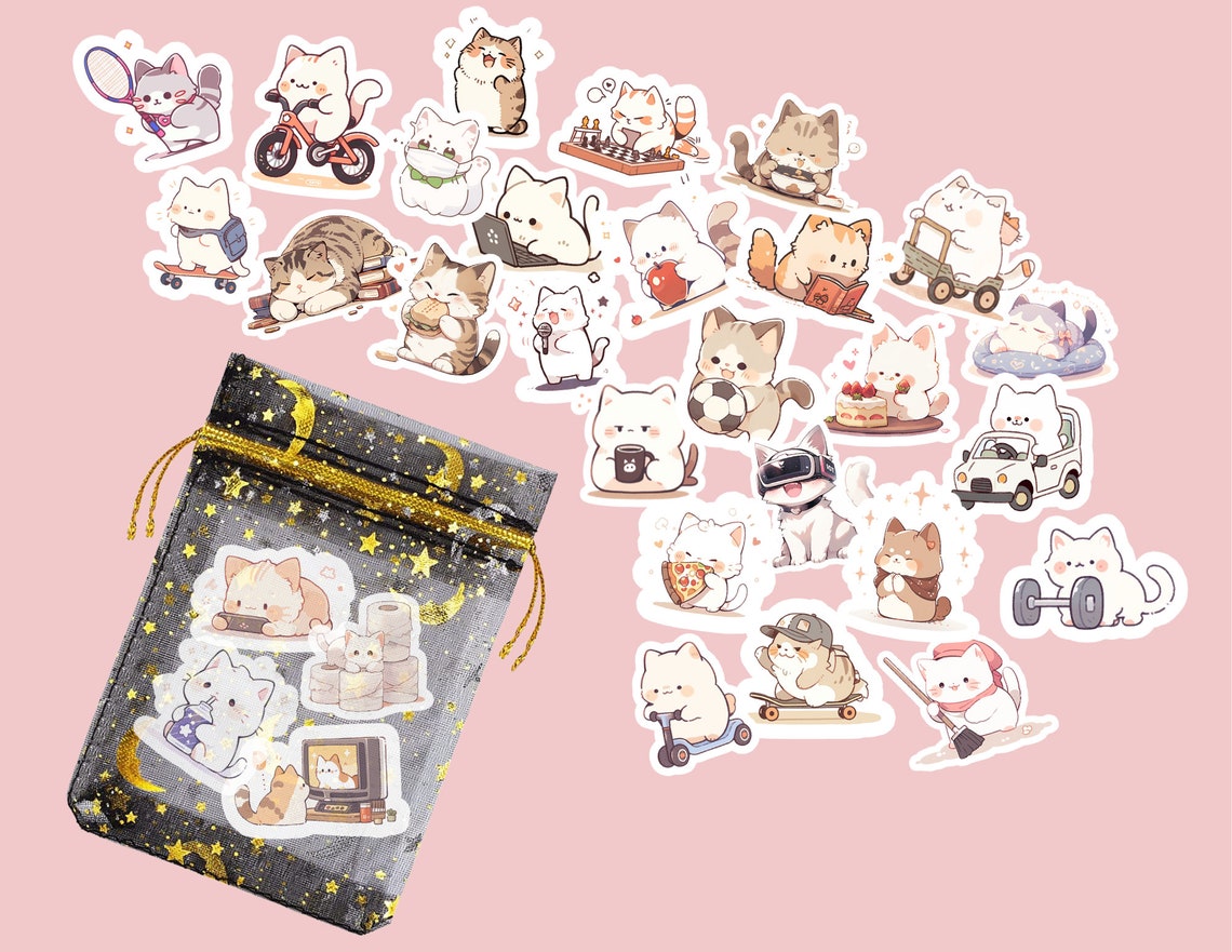 Mini Cute Cat Meme Stickers Pouch. Cat Lover's Delight - 15 Random Cat ...