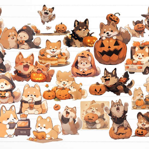 Kawaii Halloween Puppy Stickers Pouch. Trick or Treat with Puppy Cuteness: 40 Halloween Playful Puppy Stickers Collection for Festive Bags.