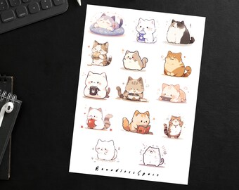 Adorable Cat Meme Stickers. 14 Cute Cat Stickers: Stickers of Cats Enjoying Life's Pleasures. Purrfectly Charming Décor for Cat Lovers.