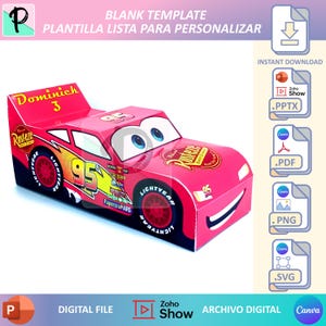Lightning Mcqueen Cars Favor Box Mold, Papierowe samochody, Projekt cyfrowy, Natychmiastowe pobieranie Pptx Svg Png Pdf Jpg, Dekoracja samochodów Candy Bar