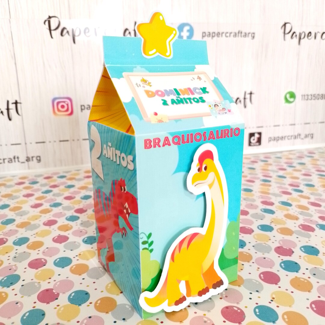 Milk Box Dinosaur BRACHIOSAURUS Bebefinn Pinkfong, Favor Box, Editable ...