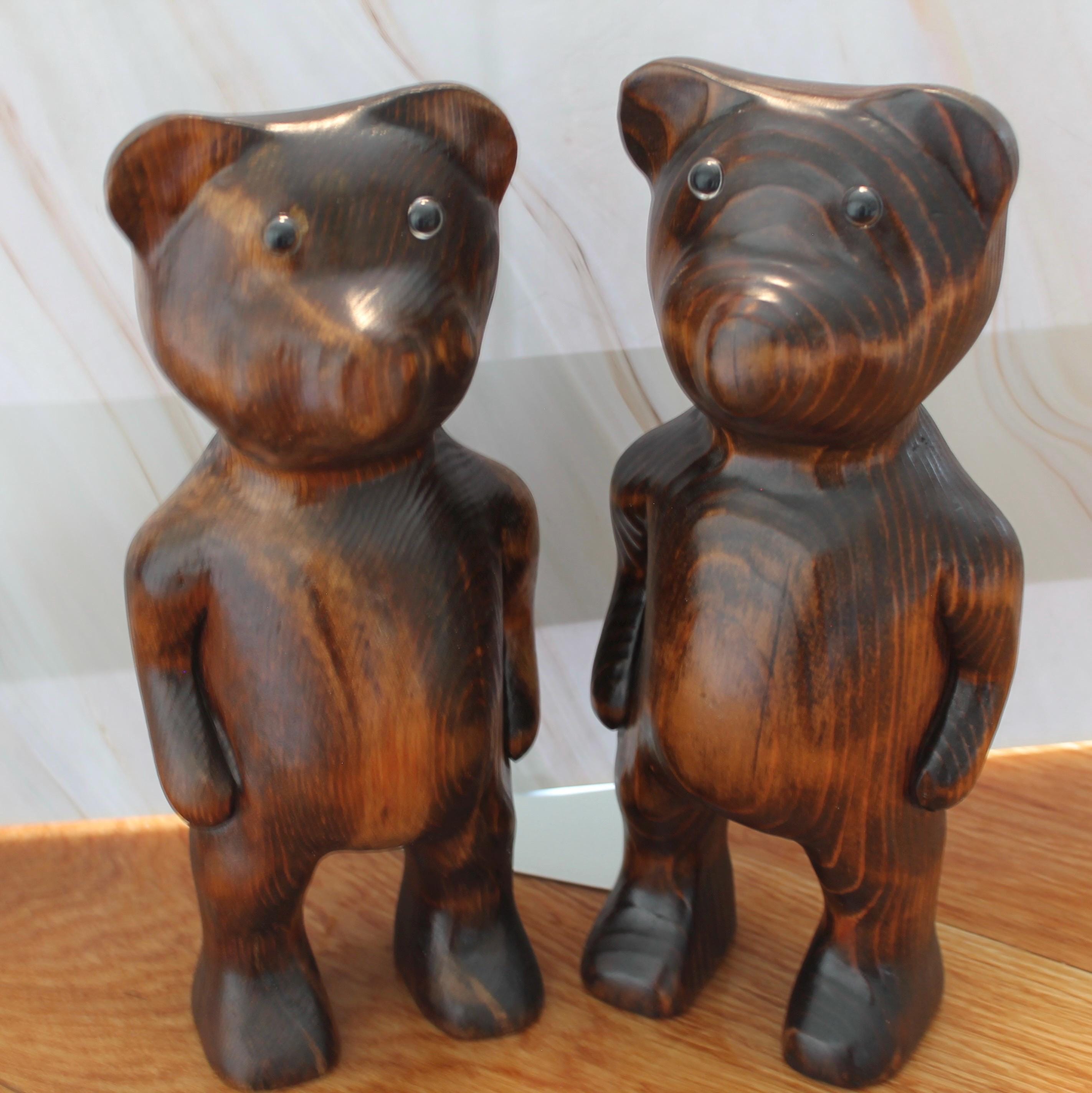 木製クマのペア：13インチのホームデコレーション - Etsy 日本