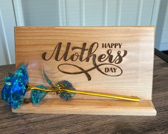 Mothers Day cedar plaque - blue rose