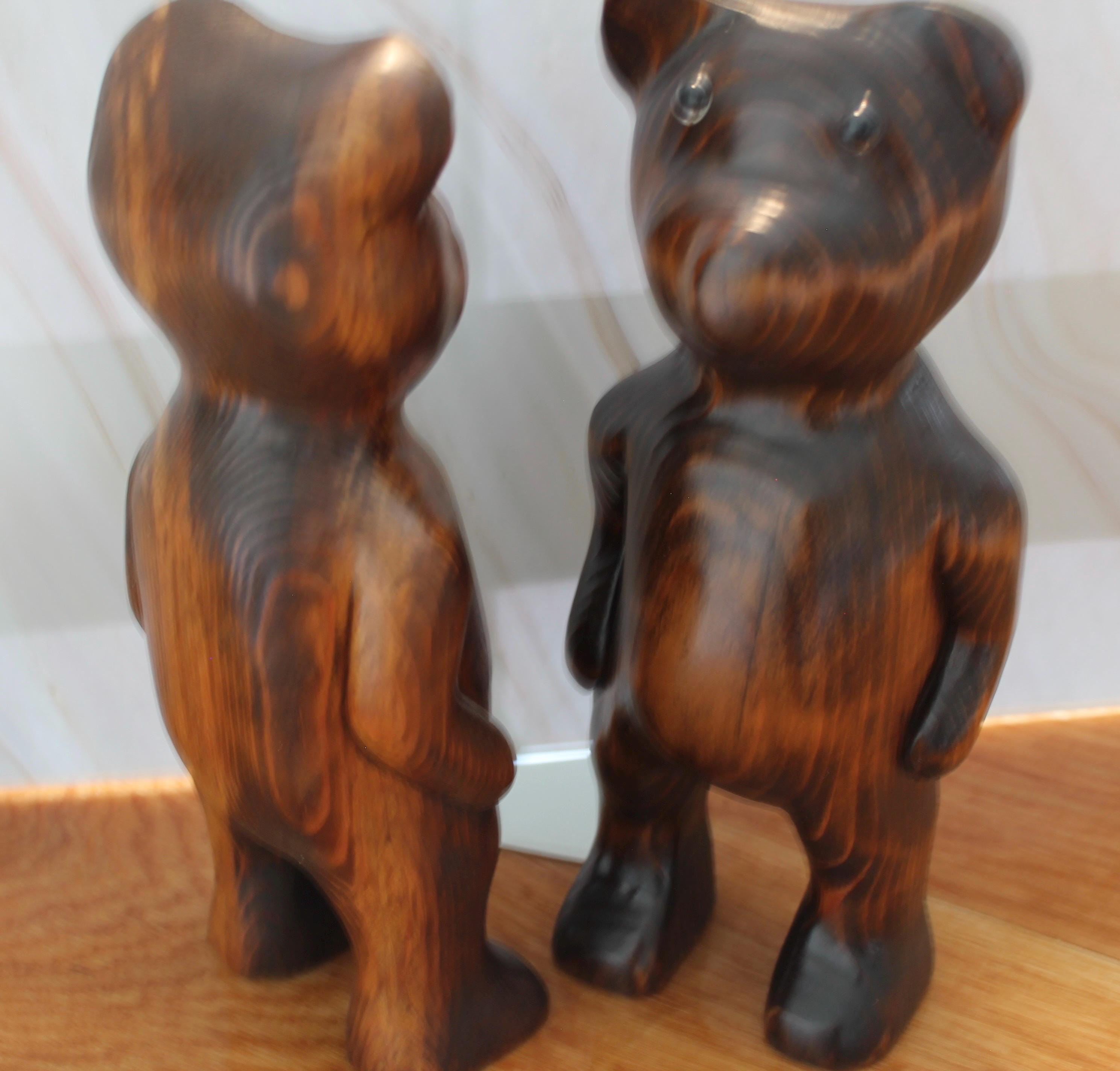 木製クマの彫刻 置物 木製クマのペア：13インチのホームデコレーション - Etsy 日本