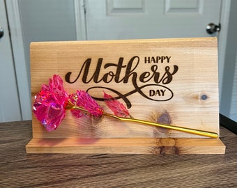 Mothers Day cedar plaque - pink rose