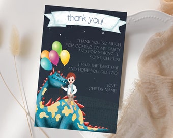 Personalized Dragon Birthday Thank You Card - Custom Portrait Illustration