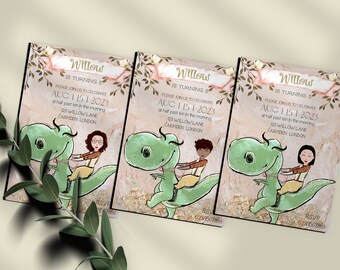 Create Your Own Custom Portrait Girls Dinosaur Birthday Invitation!