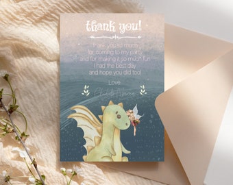 Send a Magical Thank You with Our Custom Portrait Fairy & Dinosaur Birthday Thank You Note - Personalized and Cherished