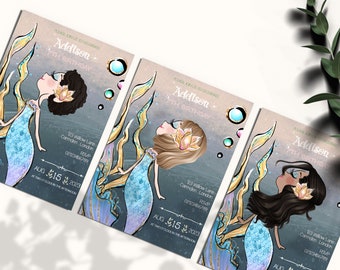 Custom Portrait Mermaid Birthday Invitation - Create Your One-of-a-Kind Underwater Design