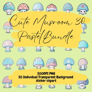 Adesivos PNG de cogumelos fofos 1 e 2, pastel, adesivo, clipart, pacote png, adesivos para impressão, designs de adesivos, png, downloads de adesivos, cricut