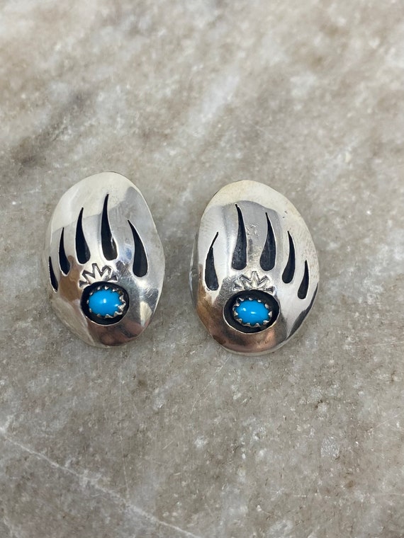 Vintage Sterling Silver Bear Paw Turquoise Stone E