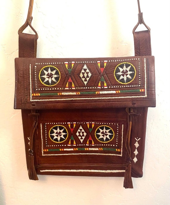 Vintage Brown Leather Embroidered Fold-over Nomad 