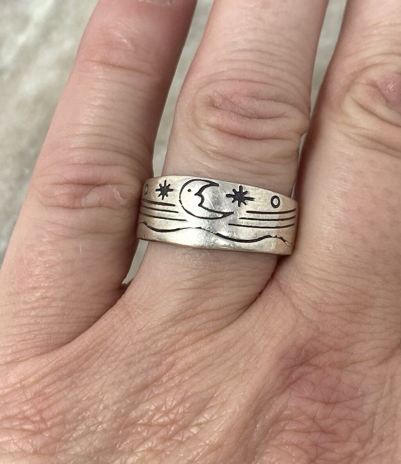 Vintage Mexico Sterling Silver Night Moon Sky Wave Band 6.7 Gm Ring Sz 8.75 - Etsy Vintage Mexico Sterling Silver Night Moon Sky Wave Band 6.7 Gm Ring Sz 8.75 - Etsy