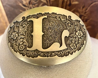 Brass Belt Buckle Floral Monogrammed L Award Design Medals