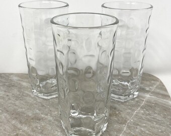 Vtg Dimpled Crisa Clear Glasses, Heavy  Bottom Signed Glasses Set Of 3