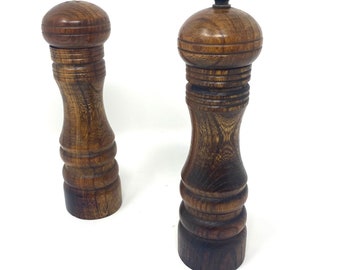 Vintage MCM Wood Salt Shaker and Pepper Grinder Set 6”