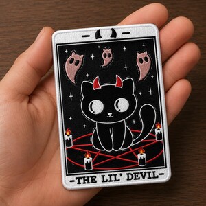 Cute Devil Cat Iron On Patch, Embroidered Black Cat Patch, Witchy Gothic Patch, Halloween Jacket Patch, Spooky Cat Gift