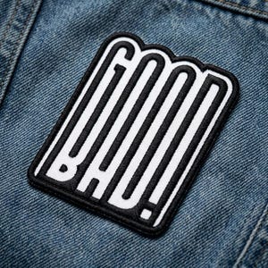 GOOD Embroidered Patch, Minimal Typography Iron On Badge, Aesthetic Black White Streetwear Patch
