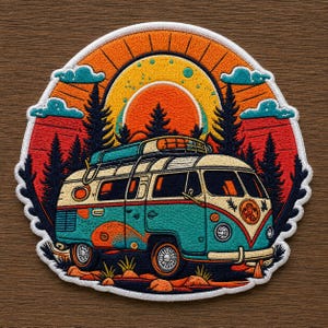 Retro Camper Van Patch, Embroidered Camping Patch, Adventure Van Iron On Patch, Road Trip Travel Patch Gift